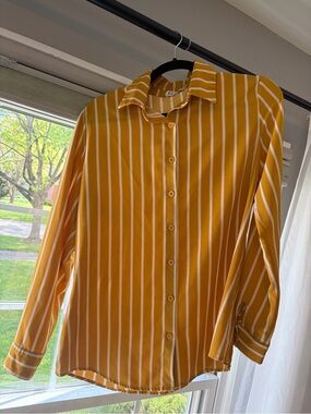 Women’s Mustard Yellow Striped Button-Up Shirt